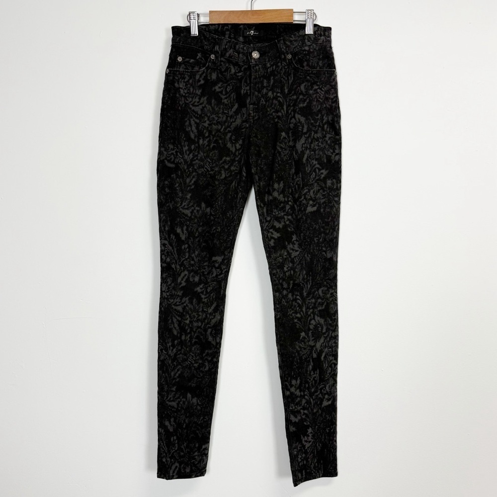7 For All Mankind Jeans Womens 26 Black Jacquard Skinny Floral Made in USA